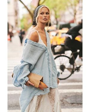 Free People Selene Button Down Linen Shirt - Grey