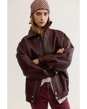 Agolde Ona Vegan Leather Bomber Jacket - Red