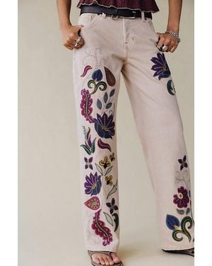 Free People Tennessee Low-Rise Boyfriend Embroidered Jeans - Multicolour