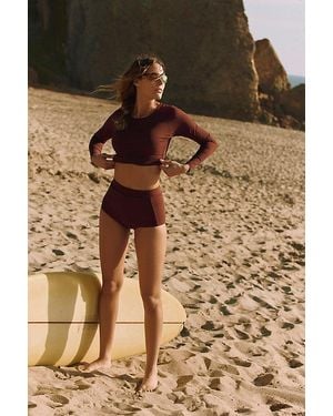 Abysse Hoffman High-Waisted Boyshort Surf Bottoms - Brown