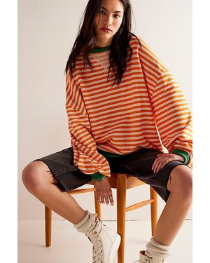 Free People Classic Striped Oversized Crewneck - Orange
