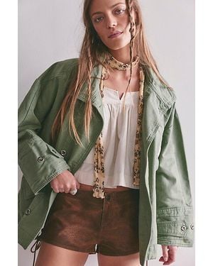 Free People Collins Washed Canvas Funnel-Neck Jacket - Brown