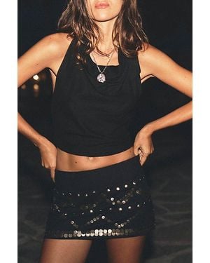 Free People Cupro Cowl Neck Halter Top - Blue