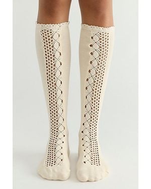 Free People Rubies Crochet Knee High Socks - Natural
