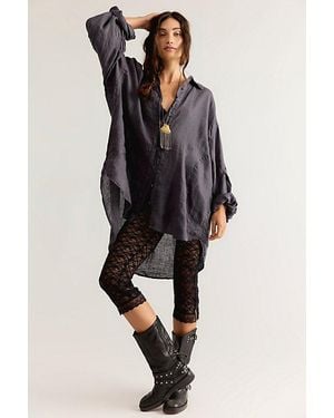 Free People Selene Button Down Linen Shirt - Black