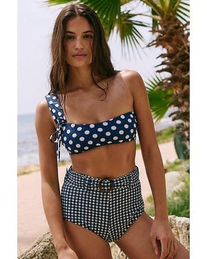 For Love & Lemons Denim Dot One Shoulder Bikini Top - Black