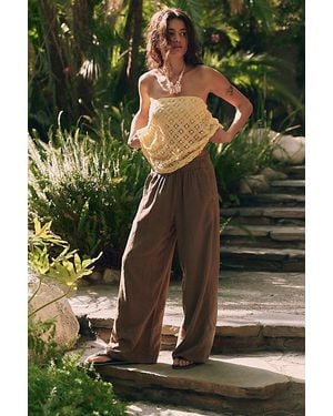 Free People Day's End Linen Pull-On Trousers - Green