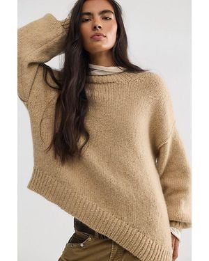Free People Sunday Morning Asymmetric Knit Sweater - Brown