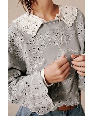 Free People Iris Embroidered Sweatshirt - Grey