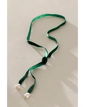 Kozakh Bolo Bow Pearl Necklace - Green