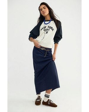 Free People Mae Menswear Column Maxi Skirt - Blue