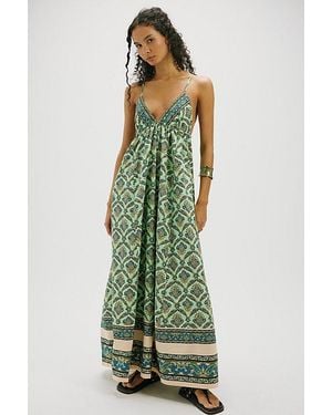 green off shoulder maxi dress Rosalia Mesh Maxi Dress