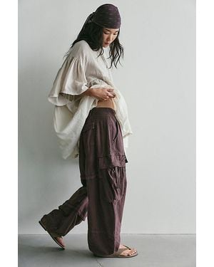 Free People Reef Curved Linen Cargo Trousers - Grey
