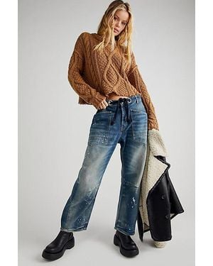 Free People Moxie Pull-on Barrel Jeans At Free People In Timeless Blue, Size: 31