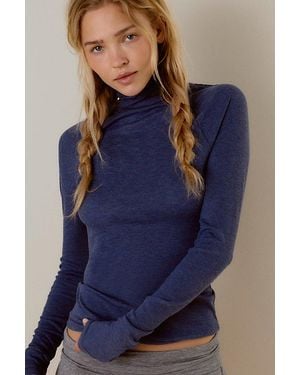 Free People Keeping It Light Ribbed Turtleneck Top - Blue