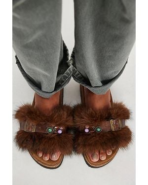 Free People Frankie Faux Fur Slide Sandals - Gray
