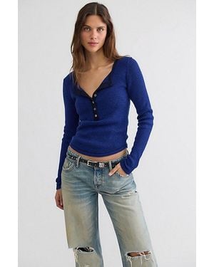 Free People Hudson Striped Cashmere Henley - Blue