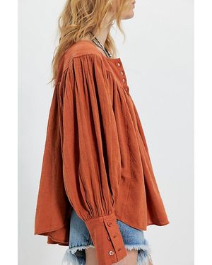 Free People Malibu Crinkle Top By - Orange