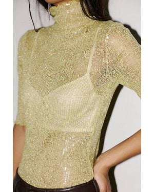 Free People Barely Sparkle Half-Sleeve Top - Natural
