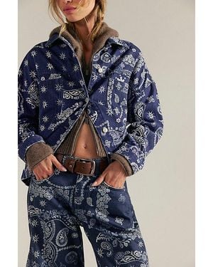 Free People We The Free Opal Swing Printed Denim Jacket - Blue