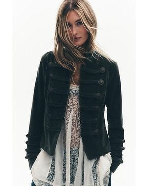 Free People Fitted Velvet Military Jacket - Blue