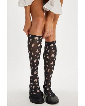 For Love & Lemons Floral Knee High Socks - Black