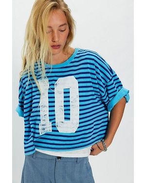 Daydreamer Striped Sport Oversized Cropped Tee - Blue