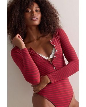 Intimately By Free People Just Enough Stripe Button-Front Bodysuit By - Red