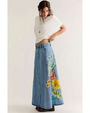 Denim and Bone Floral Denim Maxi Skirt - Blue