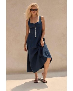 Free People Holland Stretch Linen Midi Dress - Blue