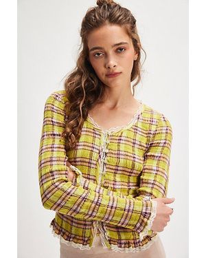 Free People Elliot Smocked Plaid Top - Yellow