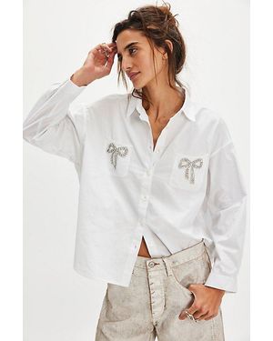 Nigel Preston Embellished Bow Button Down Shirt - White