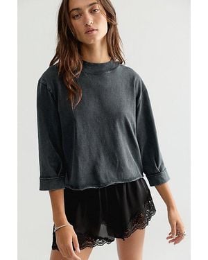 Free People Gracie Cropped Crew Neck Top - Grey