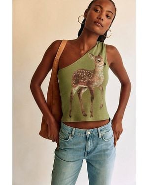Sunday Market Fawn One-Shoulder Tank Top - Green