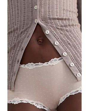 Free People Charlie Lace Printed Microfiber Boyshort Undies - Brown
