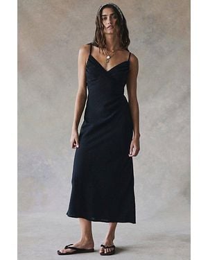 free-est Omnia Linen Midi Slip Dress By - Black