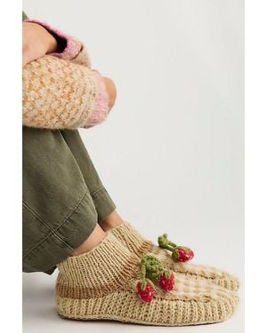 Free People Gingham Slipper Socks - Brown