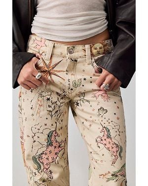 Free People Luna Printed Mid-Rise Straight Jeans - Natural