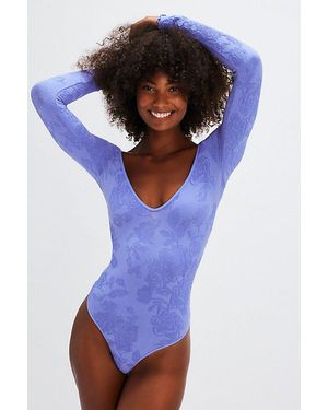 Free People Send Love Long Sleeve Bodysuit - Blue