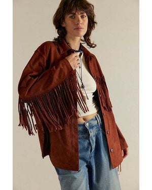 Free People Fringe Out Vegan Suede Jacket - Brown