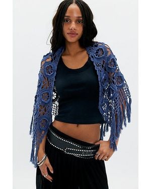 Anna Sui Linen Crochet Shawl - Blue