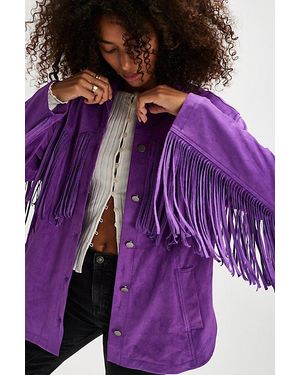Free People Fringe Out Vegan Suede Jacket - Purple