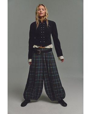 Free People Moonflower Plaid Pull-On Balloon Pants - Gray