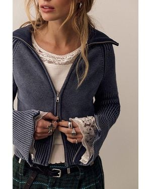 Free People Josephine Funnel-Neck Cardi - Blue