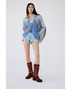 Jeffrey Campbell Gretchen Studded Square Toe Boots - Blue