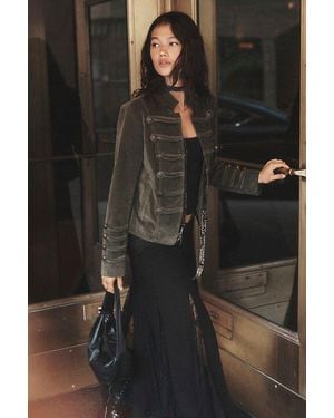 Free People Fitted Velvet Military Jacket - Blue