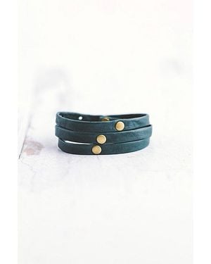 Giving Bracelets Antique Brass Triple Warrior Wrap Leather - Blue