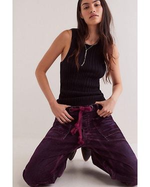 Free People We The Free Moxie Flocked Pull-On Barrel Jeans - Purple