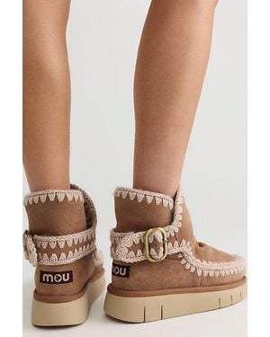 Mou Bounce Buckle Boots - Brown