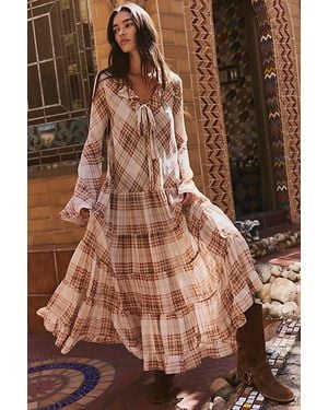 Free People Plaid Petal Maxi Dress - Brown